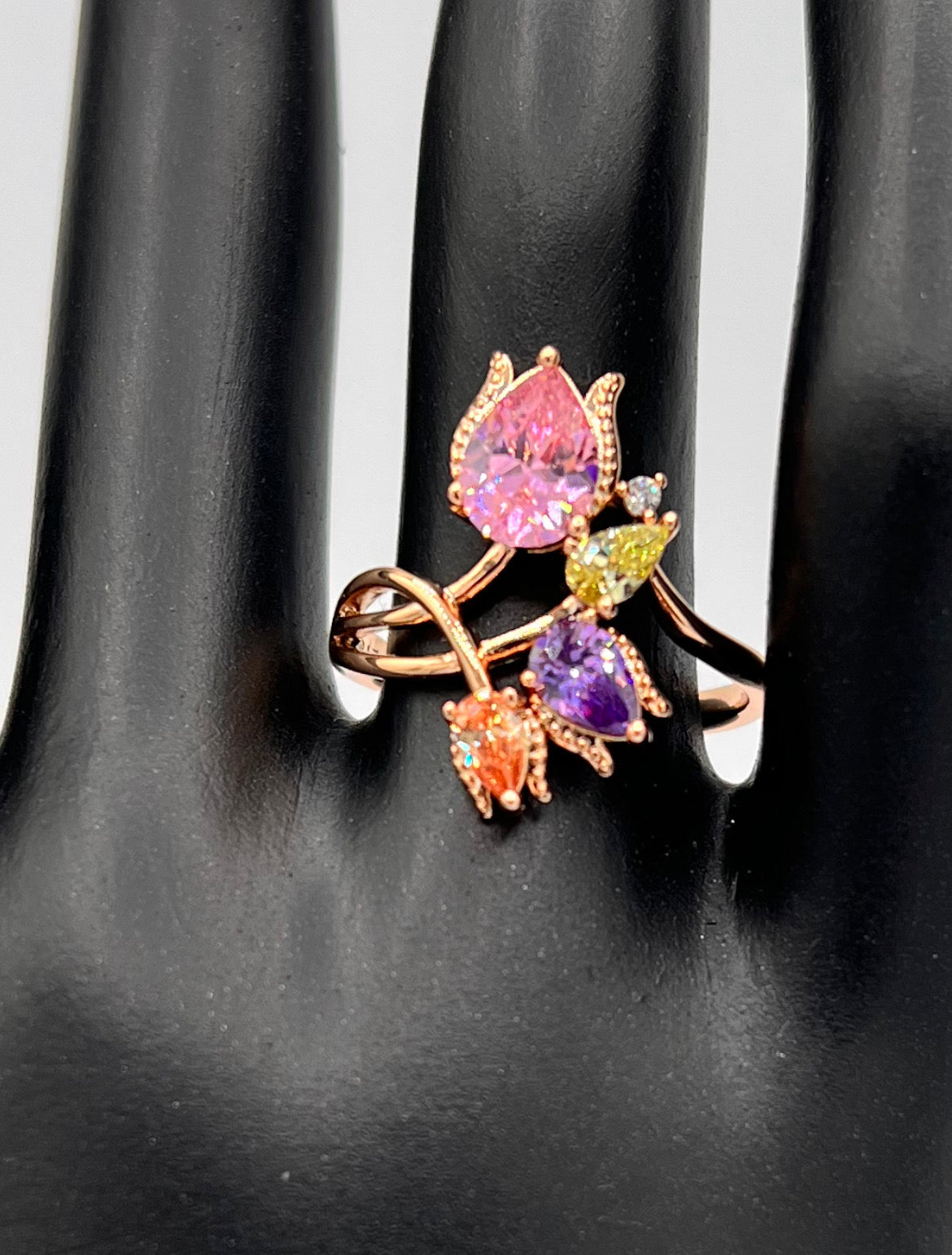Blossoming Brilliance: Cubic Zircons Flower Bunch Gold-Plated Ring – A Dazzling Fusion of Nature's Beauty