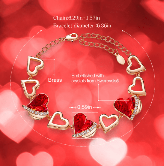 Rose Gold Bracelets Embellished With Red Crystals Heart Angel #00030