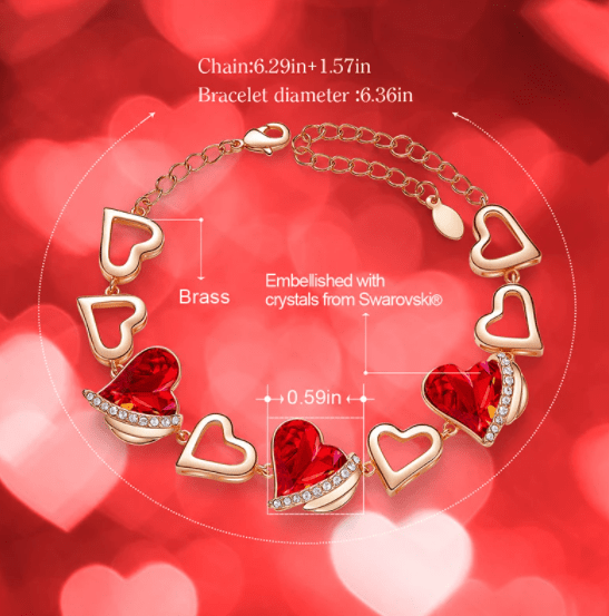 Rose Gold Bracelets Embellished With Red Crystals Heart Angel