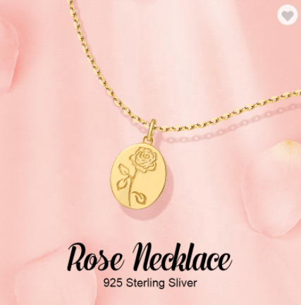 Rose Engraved Sterling Silver Gold Plated  Necklaces