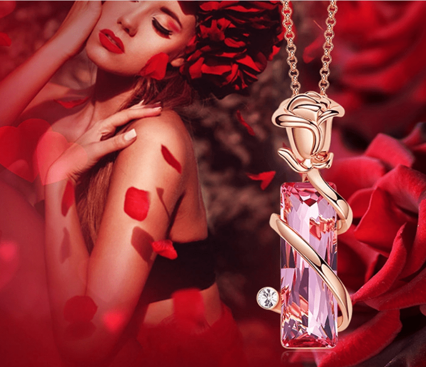 pink Swarovski crystal rose gold necklace