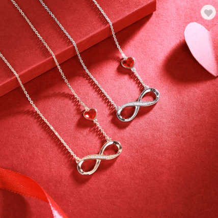 Rose Gold Color Infinity Necklace with Red Crystal
