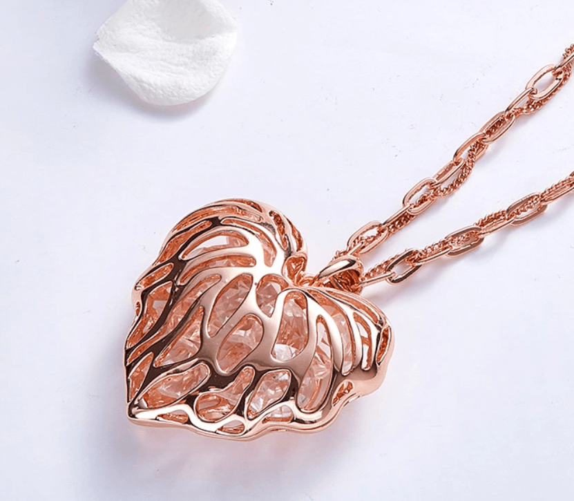 Heart shape rose gold big 4D pendant filled with white crystal hand made on clearance sweater necklace