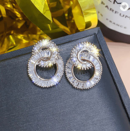 Silver Crystal Double Circle Studs Earring