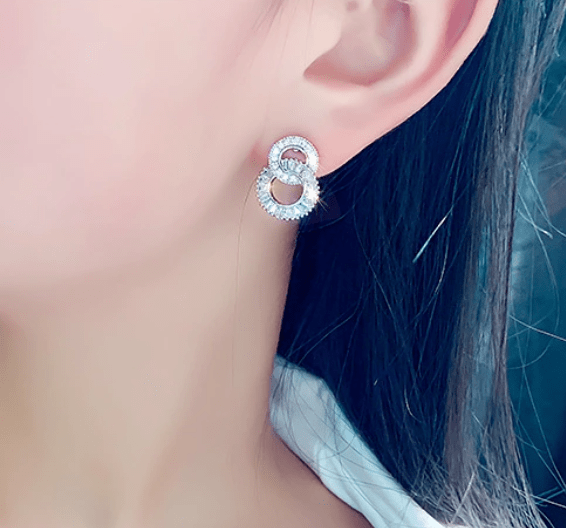 Silver Crystal Double Circle Studs Earring