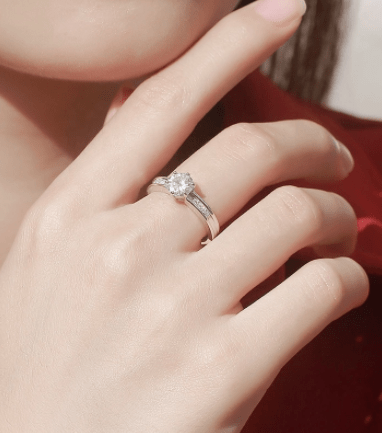 Moissanite Diamonds In A Row Engagement Ring For Women