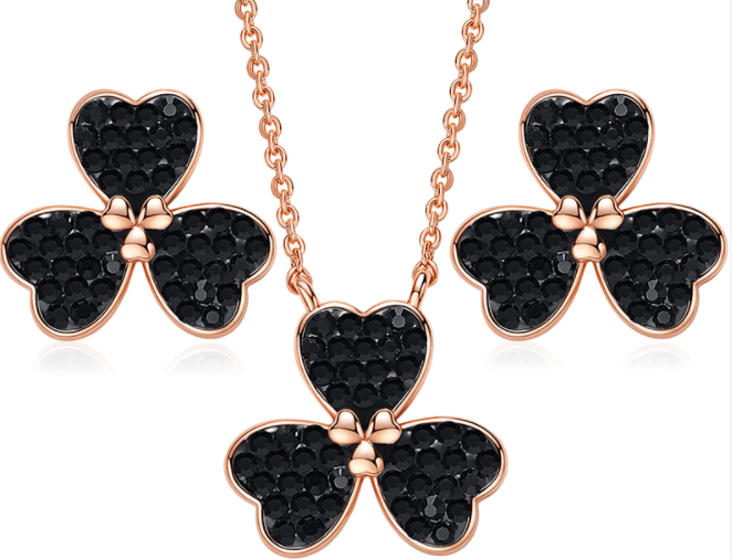 black and rose gold swarovski jewelry canada, best jewelry for sensitive ears black and rose gold clover jewelry 