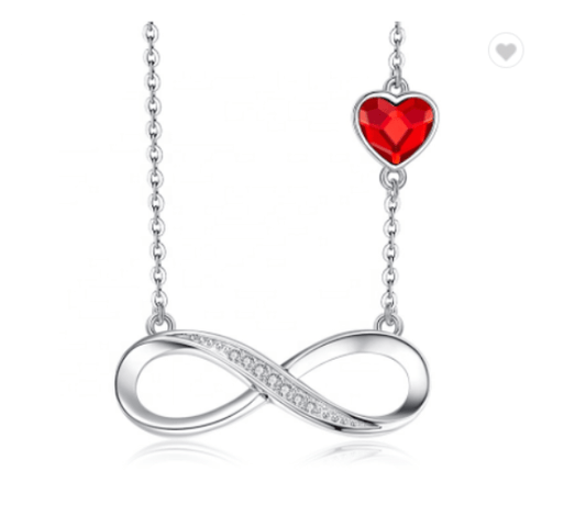 Silver sterling Infinity Necklace with Red Crystal