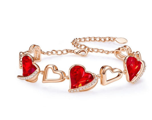 Rose Gold Bracelets Embellished With Red Crystals Heart Angel