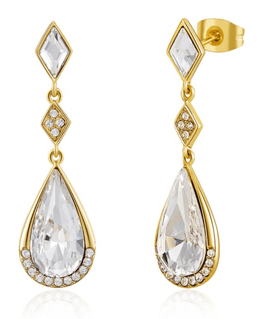 White crystal 14k gold plated earrings 