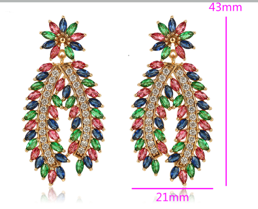 Elegant Multicolor Cubic Zircon Earrings In Gold Color For Women