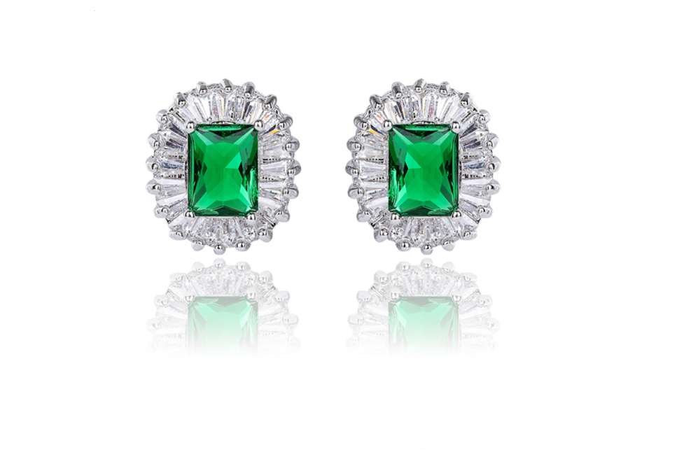 Green and silver studs earrings for sensitive skin