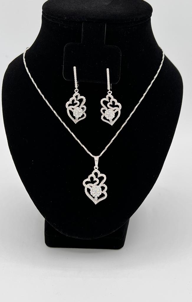 Heart Of Hearts Rhodium Plated Earrings And Necklace Sets