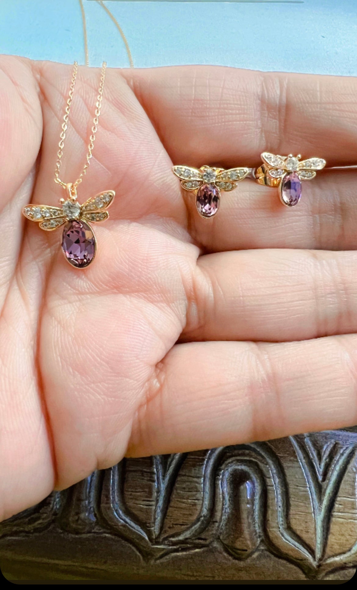 Small Bee Earrings & Necklace Set