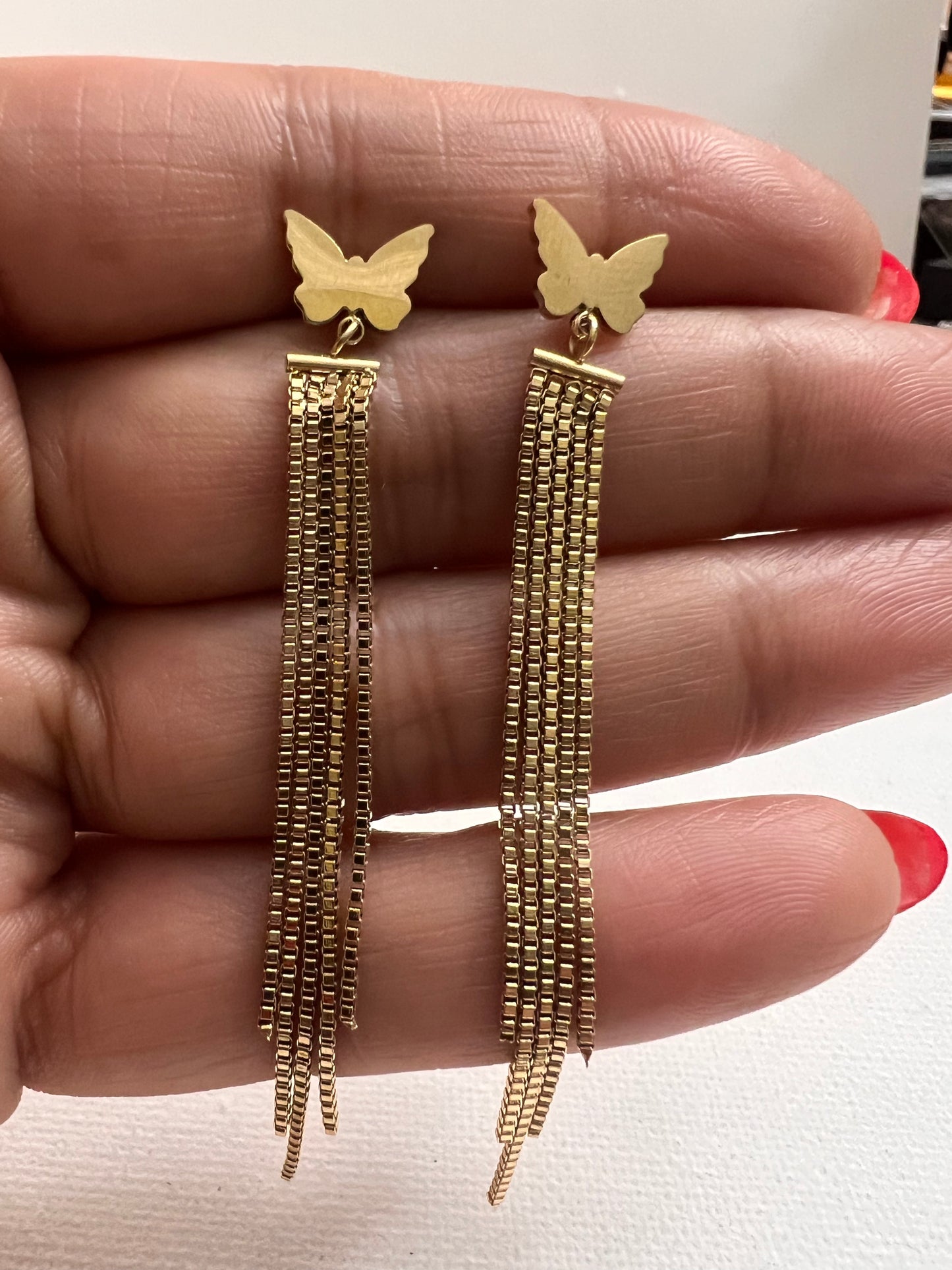 gold plated stainless steel butterfly tussels earrings Dangling chain earrings