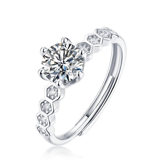 Embellished Hexagon Band with small Diamonds 1Ct Moissanite Ring