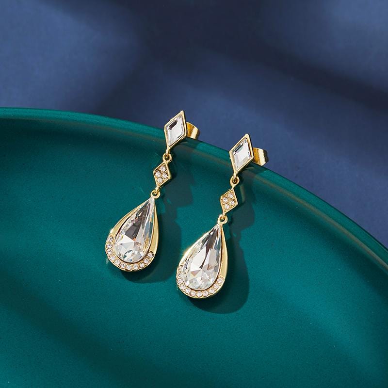 Gold Drop Earrings With White Australian Crystals