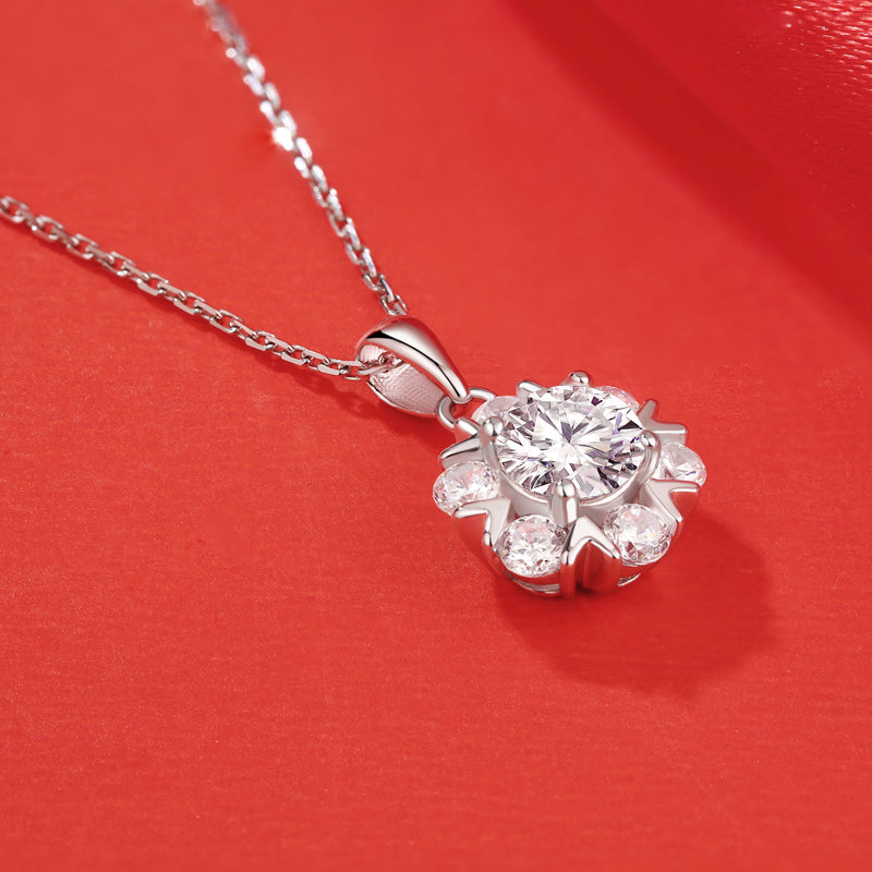 925 Sterling Silver1 Ct Moissanite Diamond Snow Flake Necklace