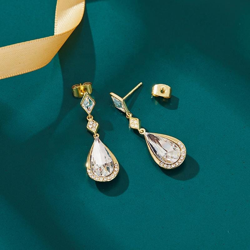 Gold Drop Earrings With White Australian Crystals