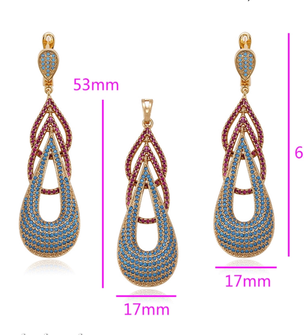 Turquoise 3Tears Gold Earrings And Necklace Sets