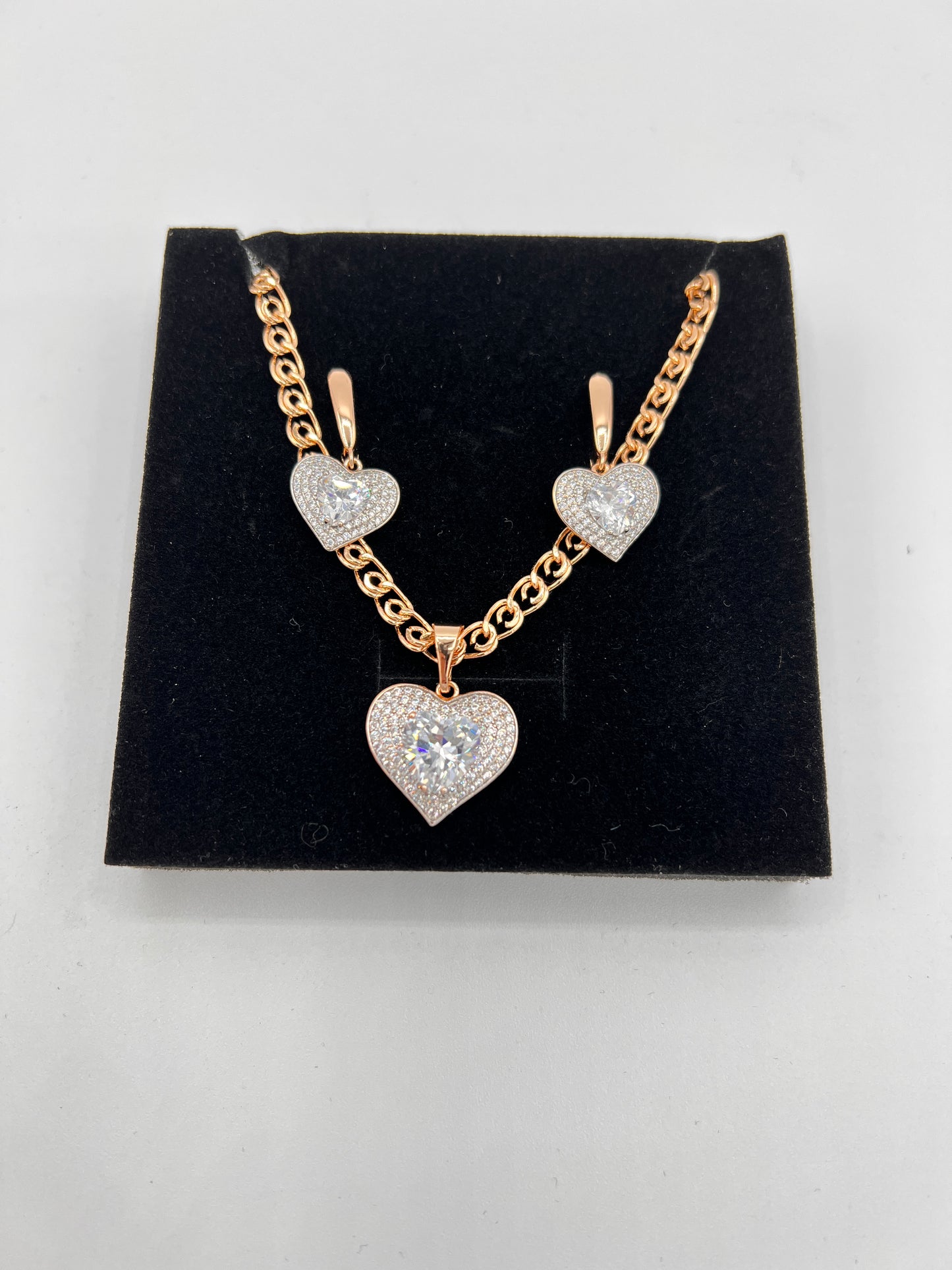 Big Heart Diamond Earrings and Necklace Gold-Plated Set