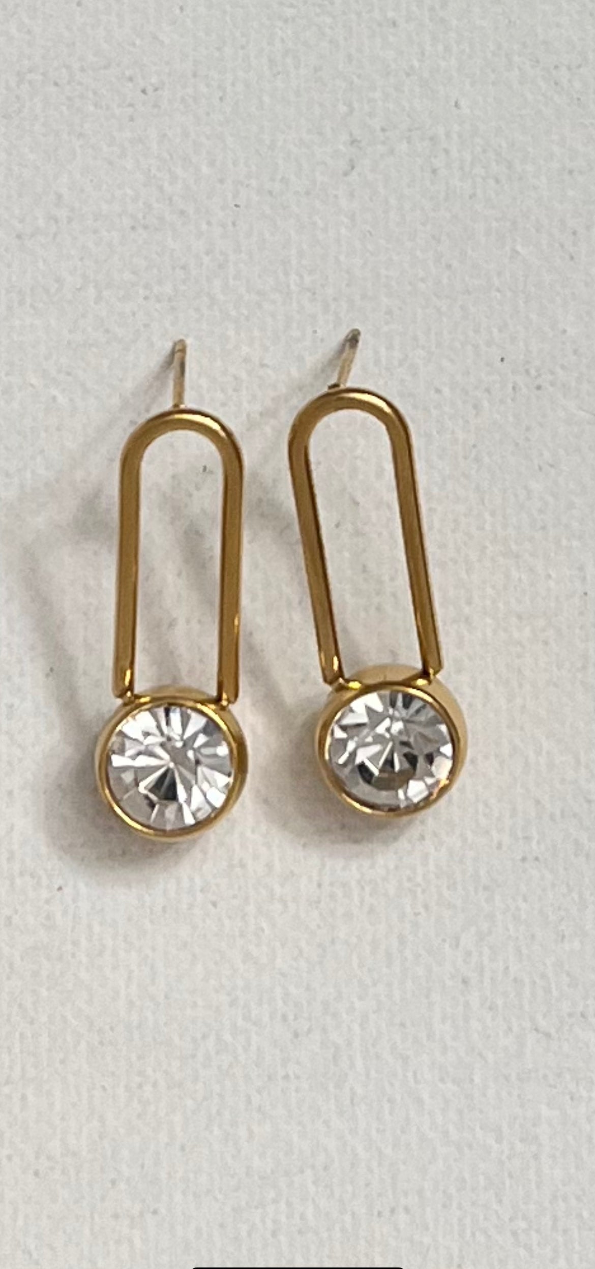Paper Clip with One Stone Earrings