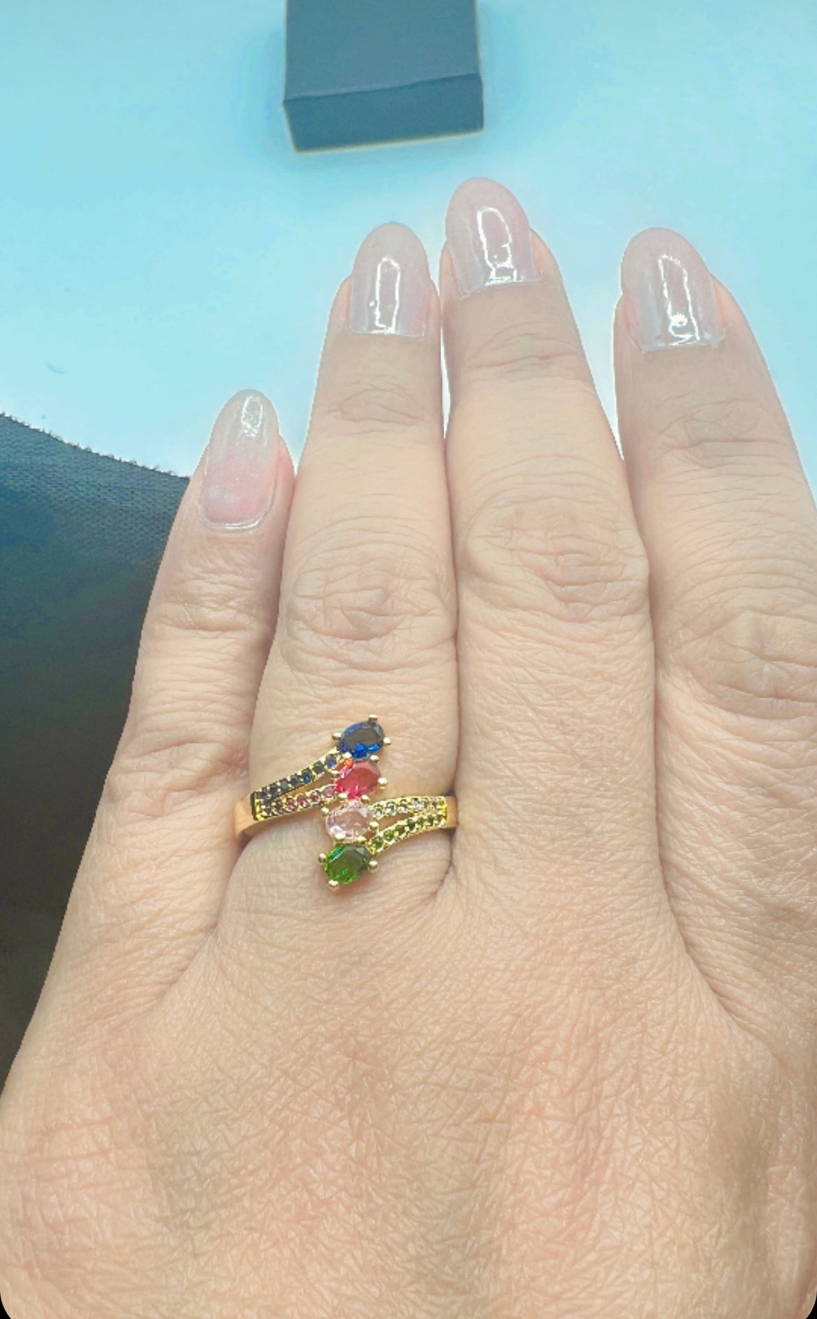 blue ,red, pink and green colors ring