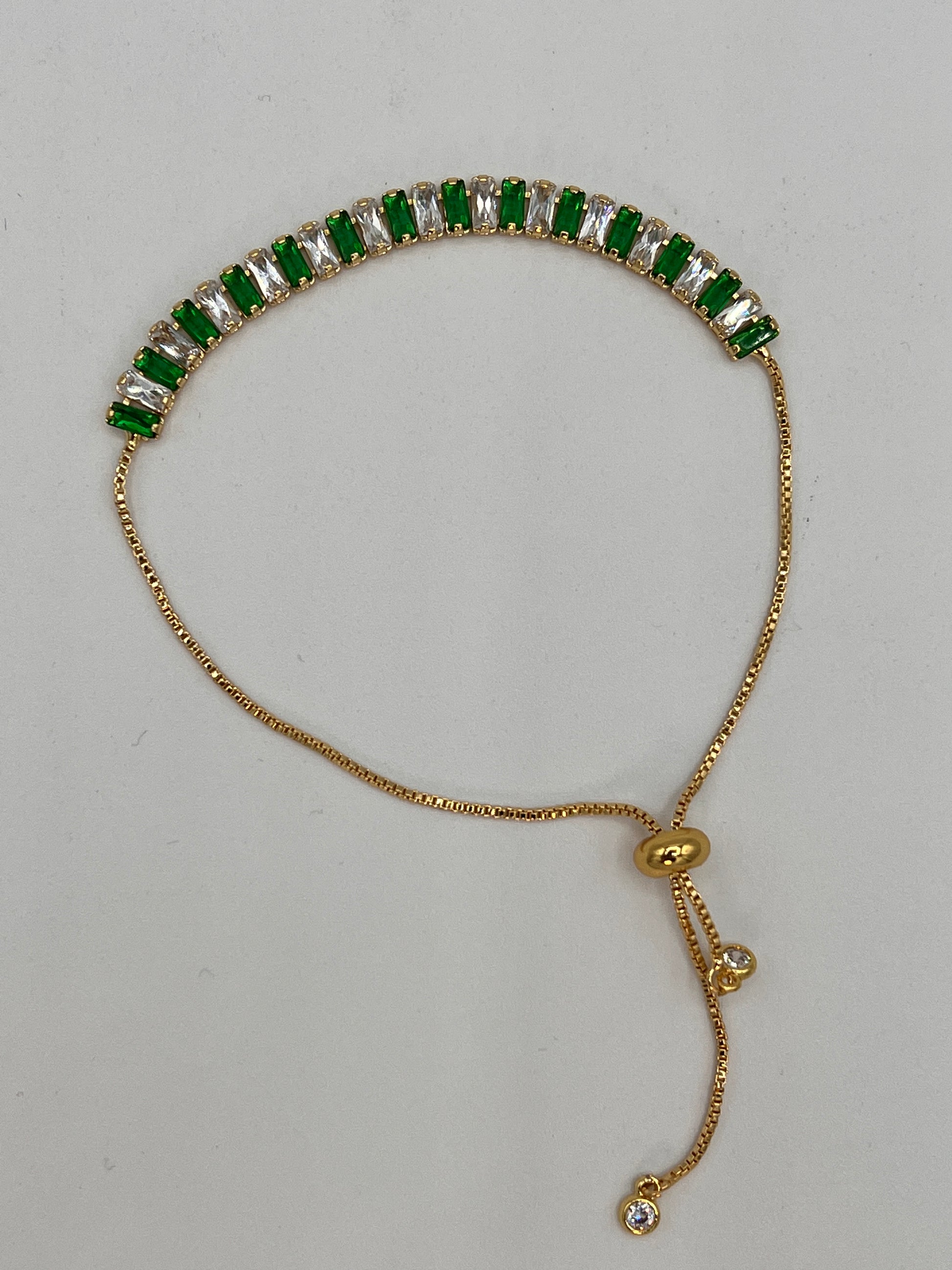Adjustable Gold Bracelet, Emerald and White Zircon Jewelry, Eco-Friendly Brass, 18k Gold Plating, AAA Cubic Zircons, Timeless Radiance, Personalized Style, Opulent Accessories, Sustainable Luxury