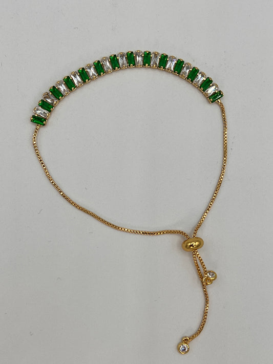 Adjustable Gold Bracelet, Emerald and White Zircon Jewelry, Eco-Friendly Brass, 18k Gold Plating, AAA Cubic Zircons, Timeless Radiance, Personalized Style, Opulent Accessories, Sustainable Luxury