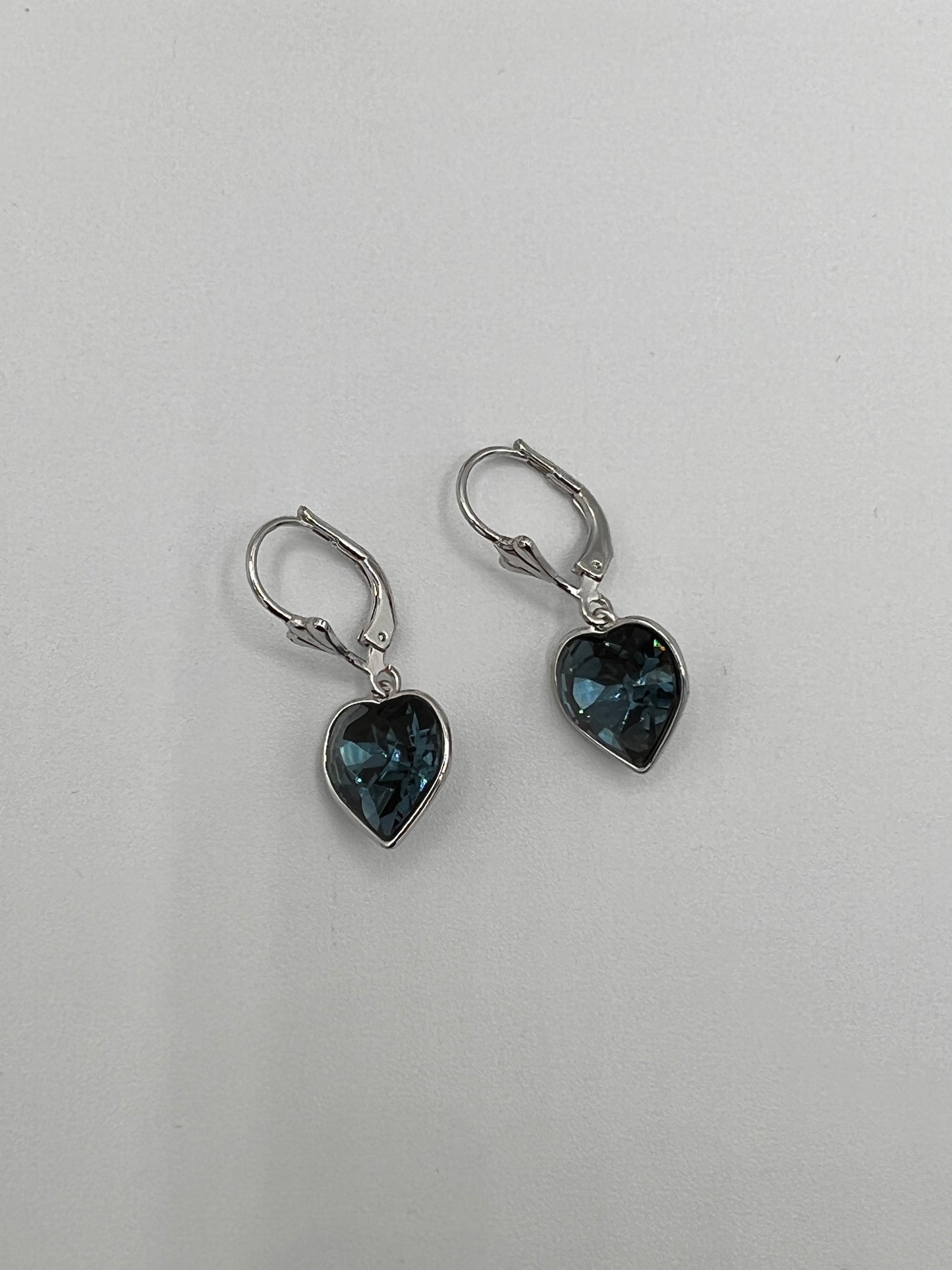 Deep Blue And Silver Heart Shaped Earrings And Necklace Set