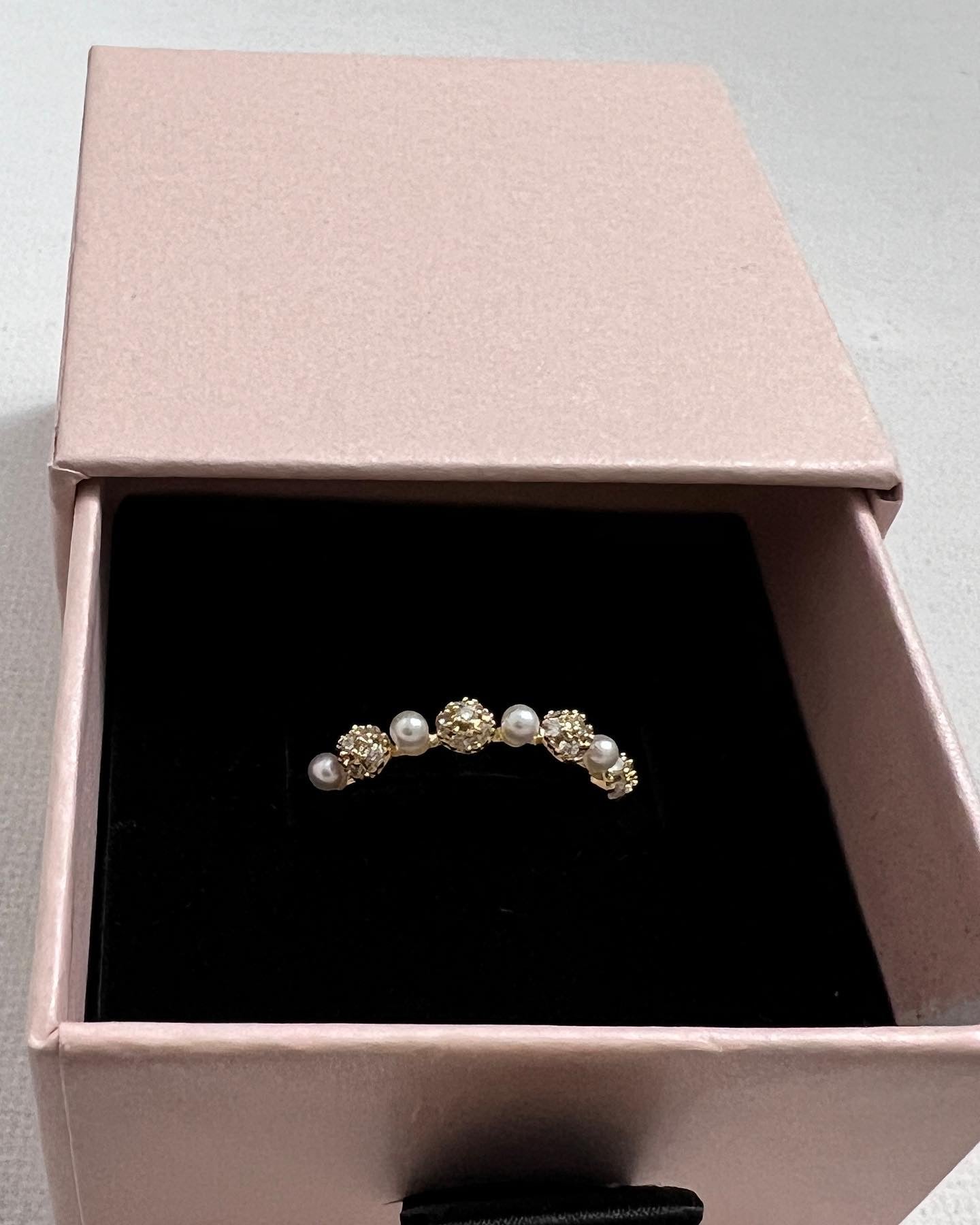 dainty ring with pearl and cubic zicon balls 