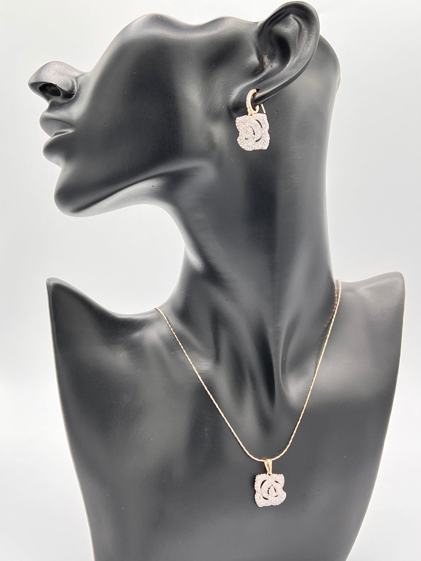 Rose Diamond look Earrings And Necklace set
