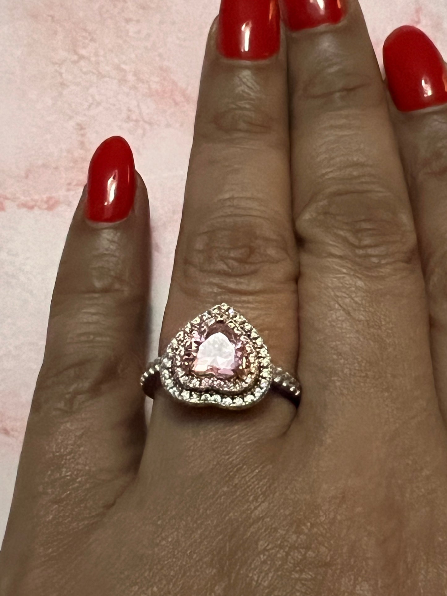 Pink Heart Shape Zircon White Gold Plated Ring For Women
