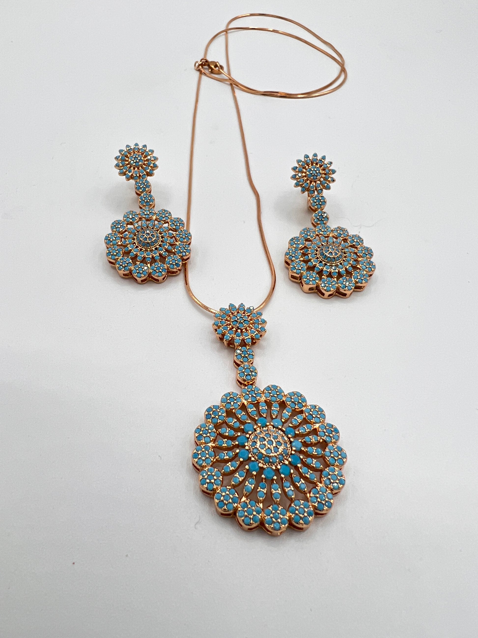 turquoise earrings and necklace set gold plated