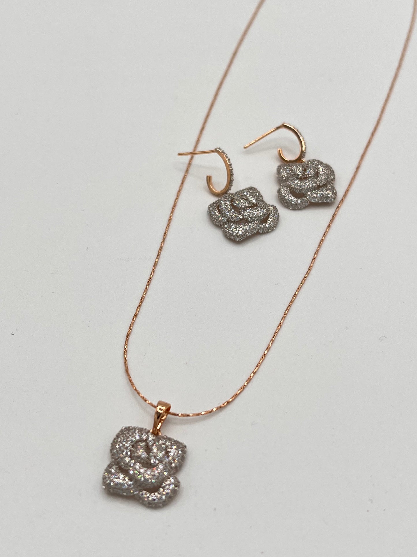 Rose Diamond look Earrings And Necklace set
