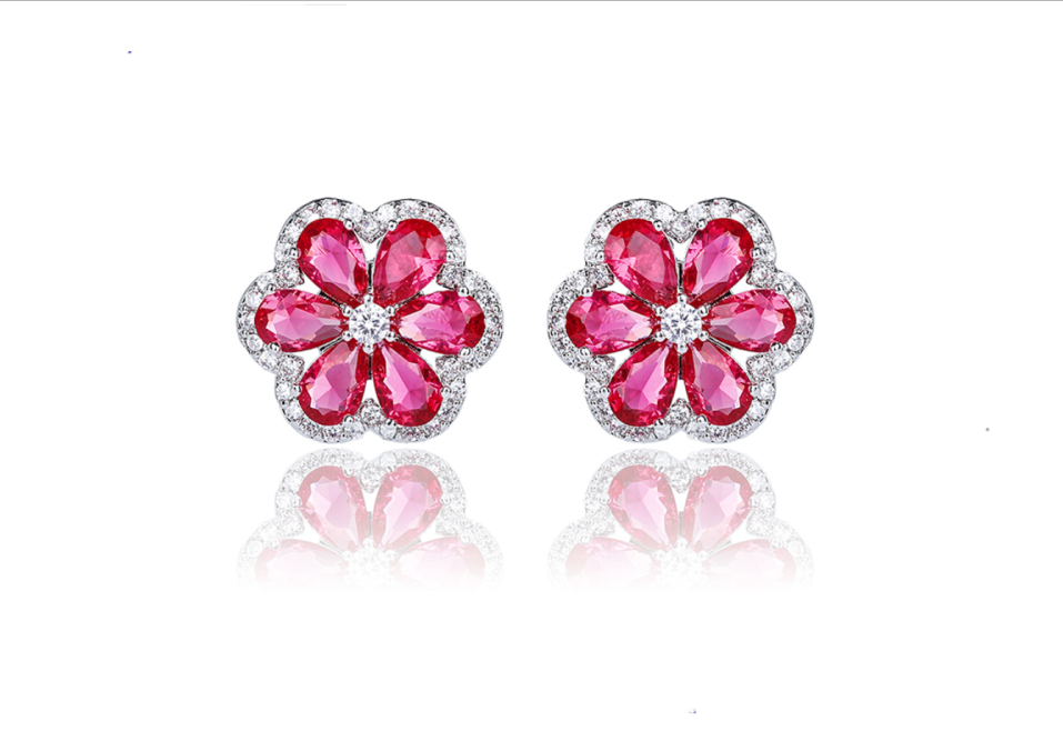pink and silcer cubic studs earrings . elegant studs earrings
