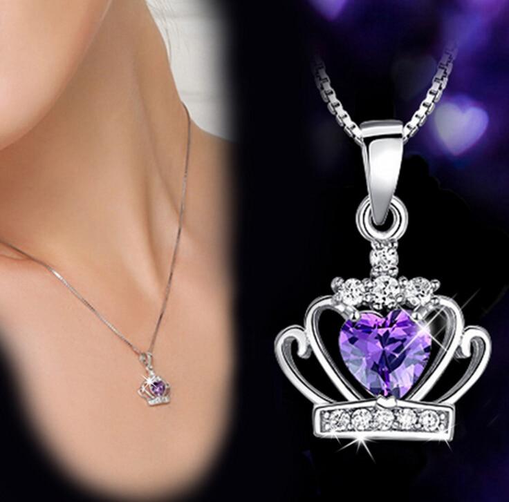 purple heart pendant silver necklace